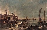 Francesco Guardi Canvas Paintings - Landscape with a Fisherman's Tent